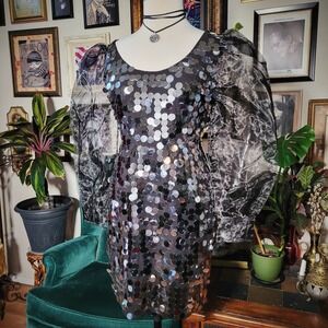 Gabrielle Union NY&C Silver Sequin Mini Dress Sheer Sleeve Party Glam NWT